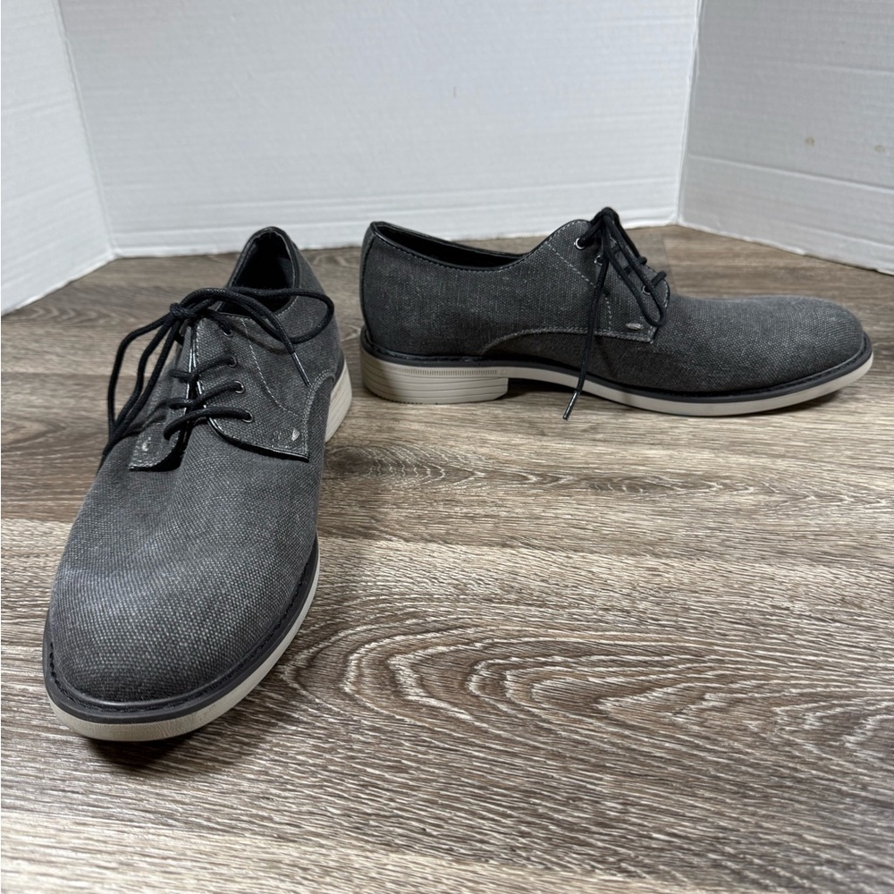 Izod Mens Shoe 8M Gray Lace-Up Dressy Canvas Memory Foam Bruce Preppy Minimalist